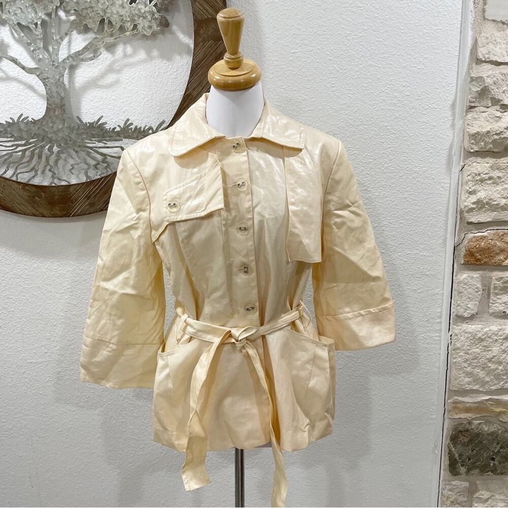 Vintage 80s 90s Emil Rutenberg Coated Linen Belted Jacket Yellow 12